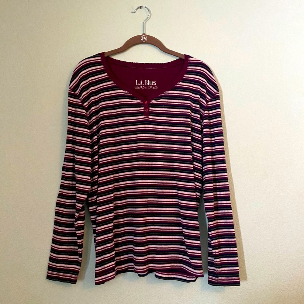 Woman’s 90s Vintage Long Sleeve stripped shirt Size Large